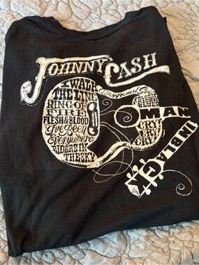 Johnny Cash..Ash Black Graphic Band Tee with Faded White Print